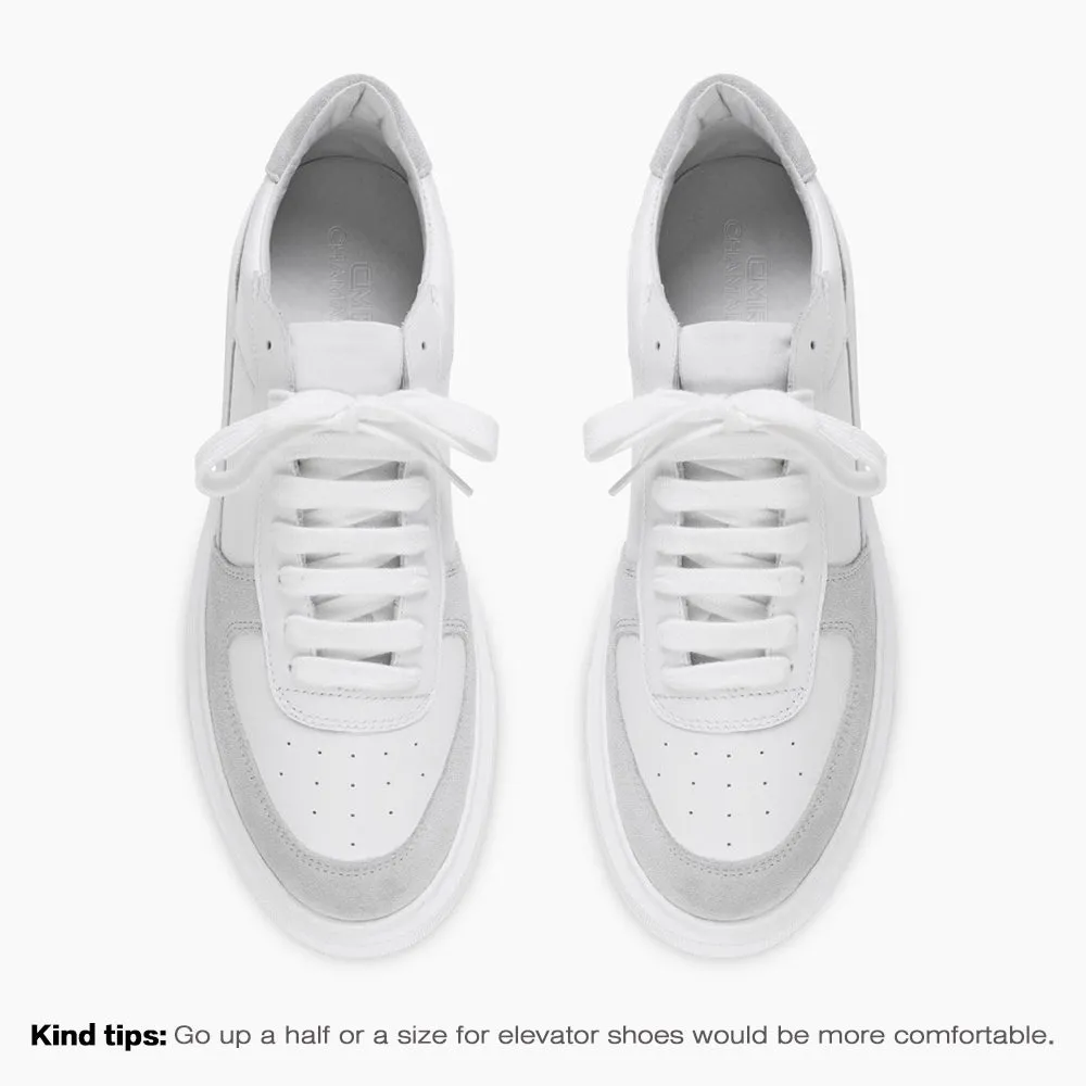 7 CM/2.76 Inches CMR CHAMARIPA White Leather Elevator Sneakers