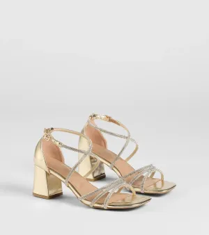 A-List Glam Rhinestone Strappy Block Heels
