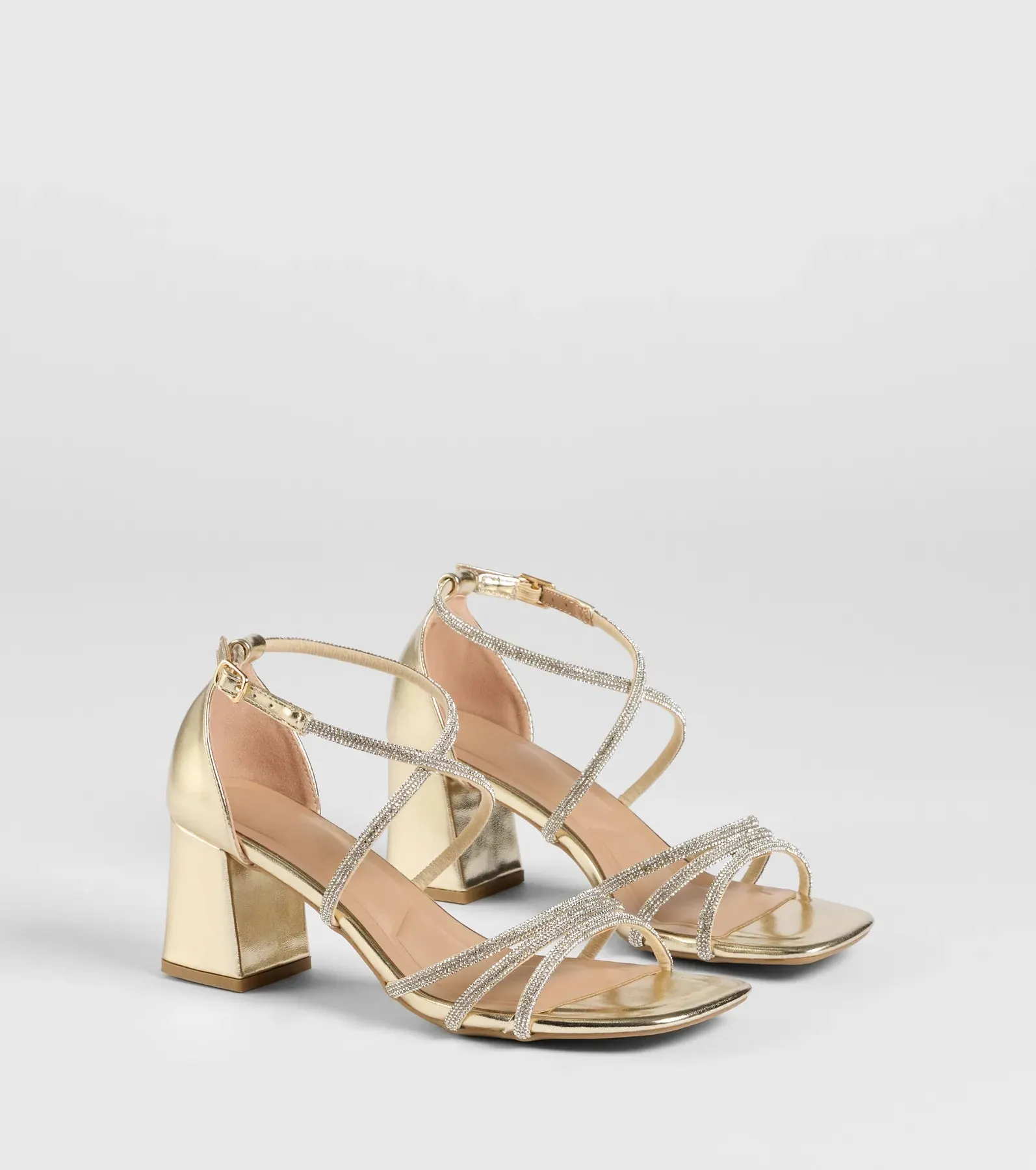 A-List Glam Rhinestone Strappy Block Heels