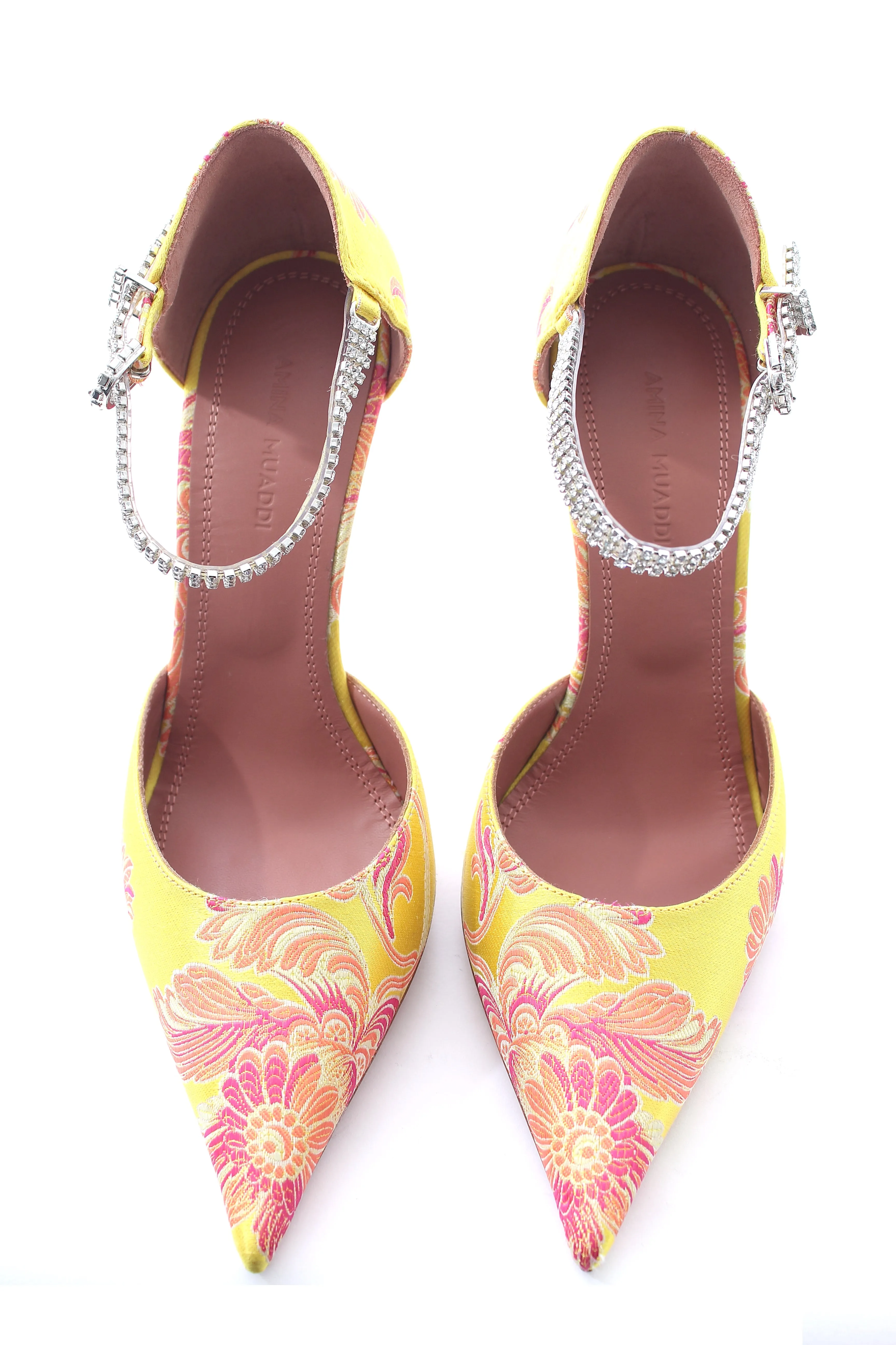 Amina Muaddi Ursina Crystal-Embellished Brocade Pumps