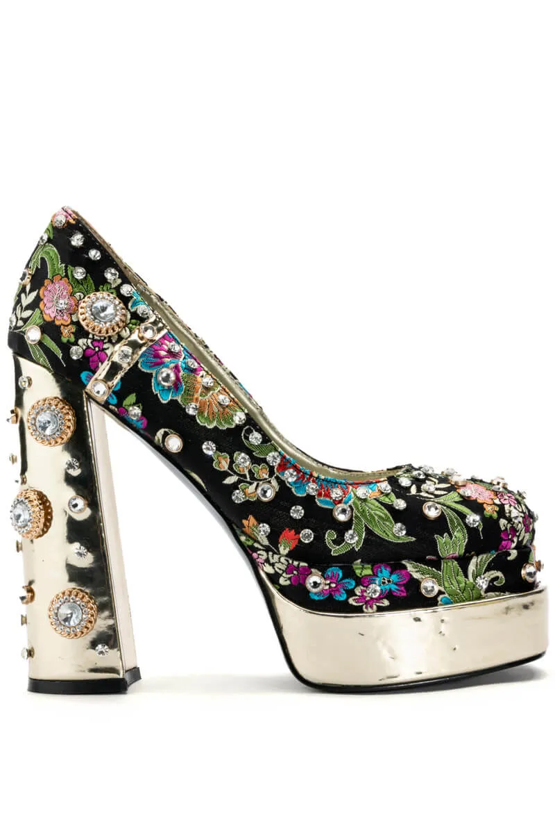 AZALEA WANG GEMMA SATIN EMBELLISHED PUMP IN BLACK