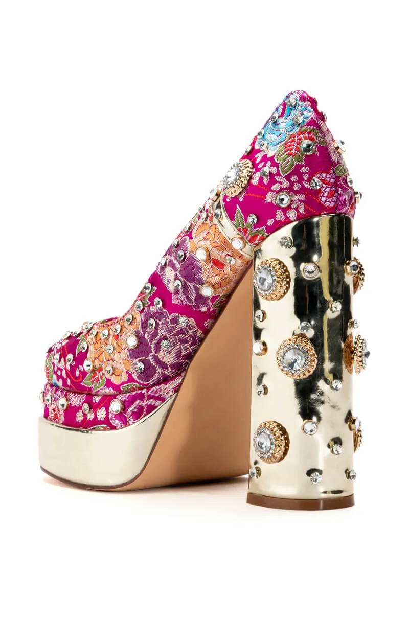 AZALEA WANG GEMMA SATIN EMBELLISHED PUMP IN PINK