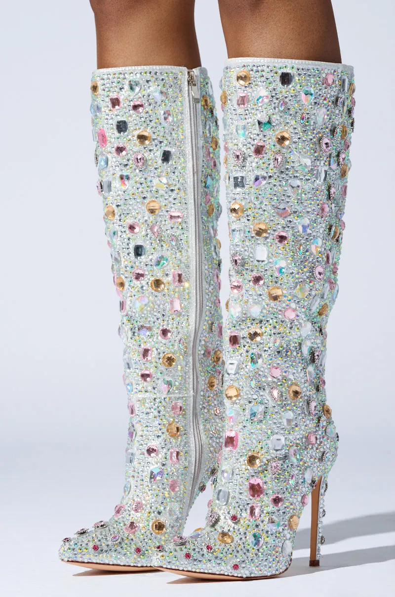 AZALEA WANG LAMARCA RHINESTONE COVERED BOOT IN PINK