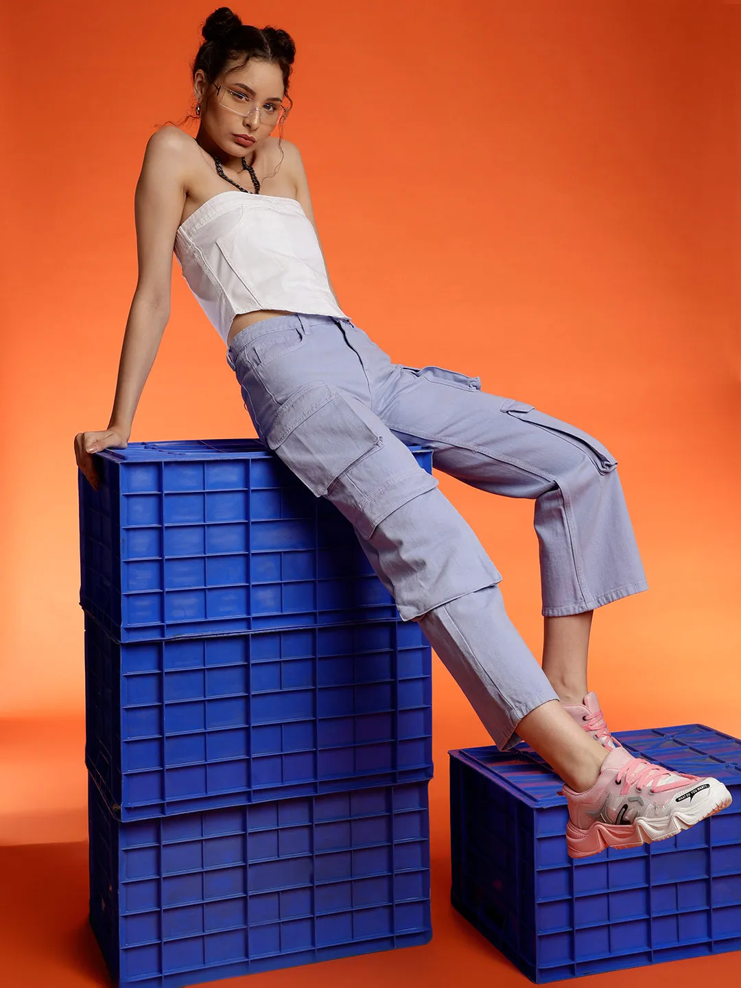 Baggy Cargo Fit Light Purple Jeans