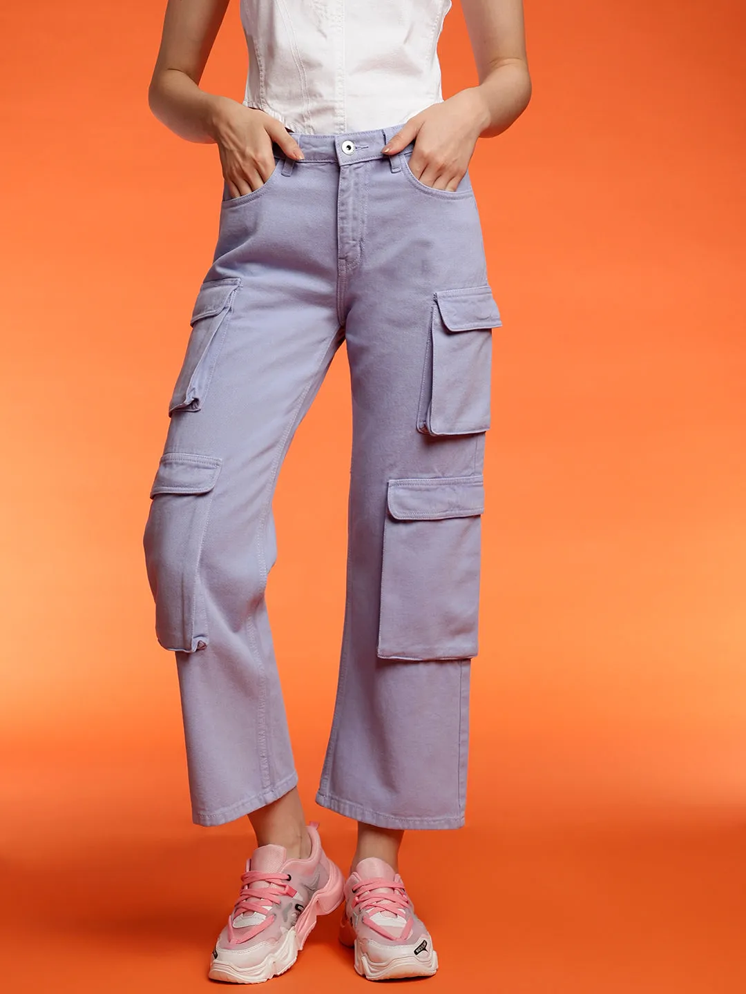 Baggy Cargo Fit Light Purple Jeans