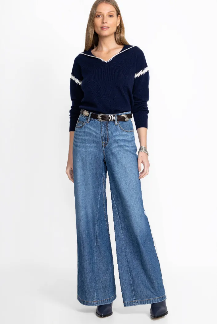 Blanket Stitch Wide-Leg Jean