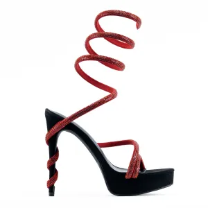 Bliss - Rhinestone Embellished Platform Stiletto Heels, Adjustable Spiral Coil Strap, Glamorous Party Footwear, Bold & Elegant for Special Occasions