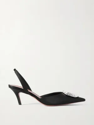 Camelia crystal-embellished satin slingback pumps
