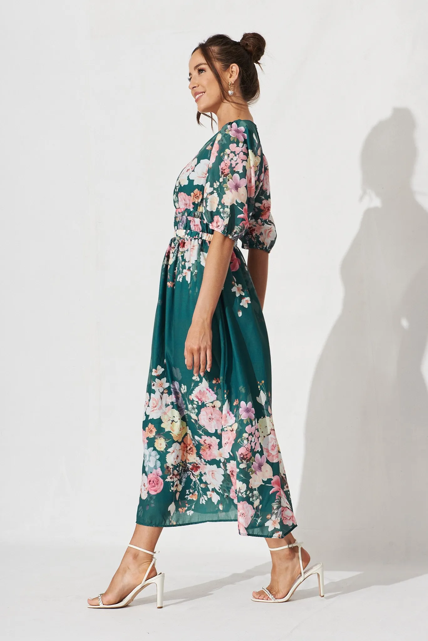 Camille Maxi Dress In Teal With Orange Floral