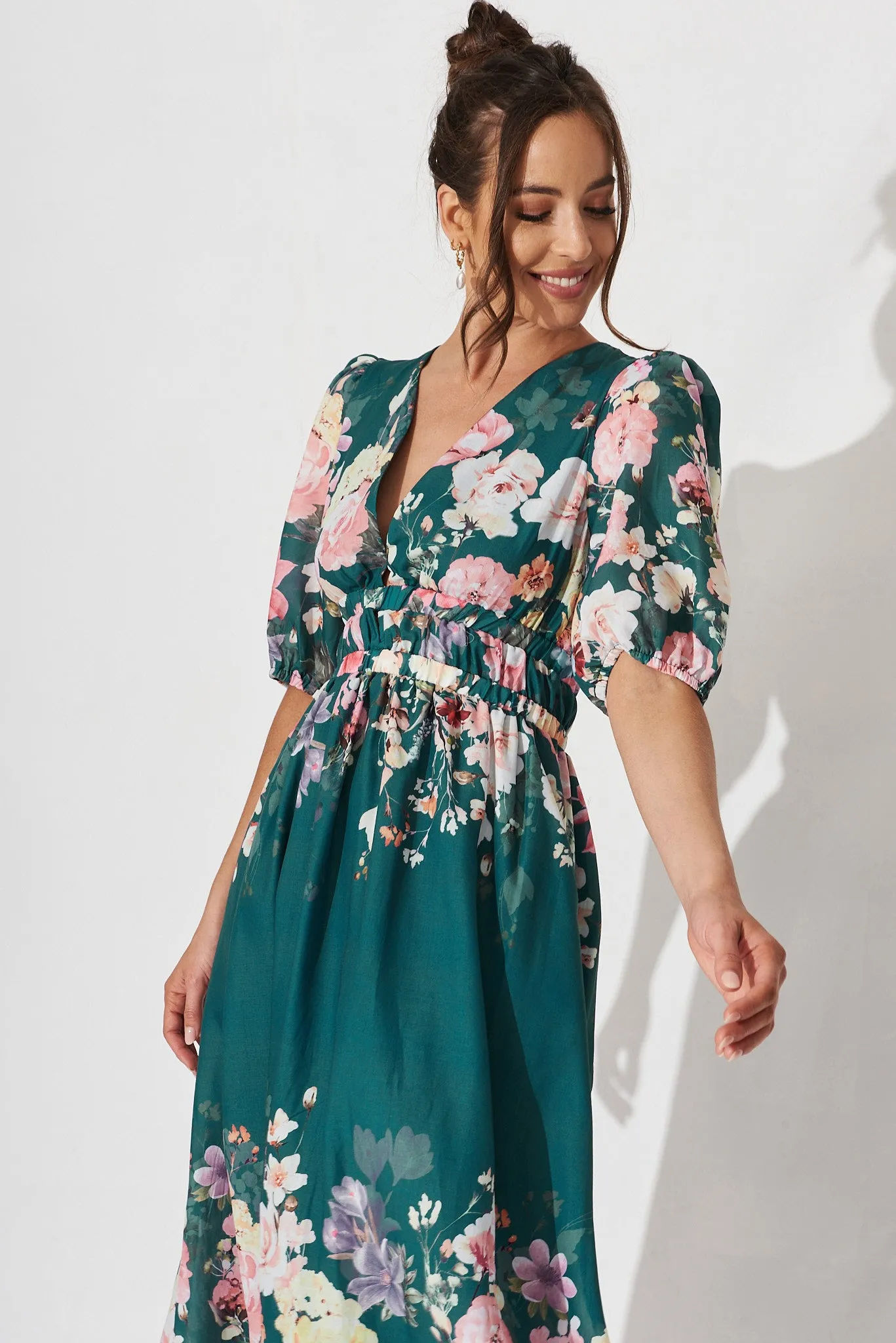 Camille Maxi Dress In Teal With Orange Floral