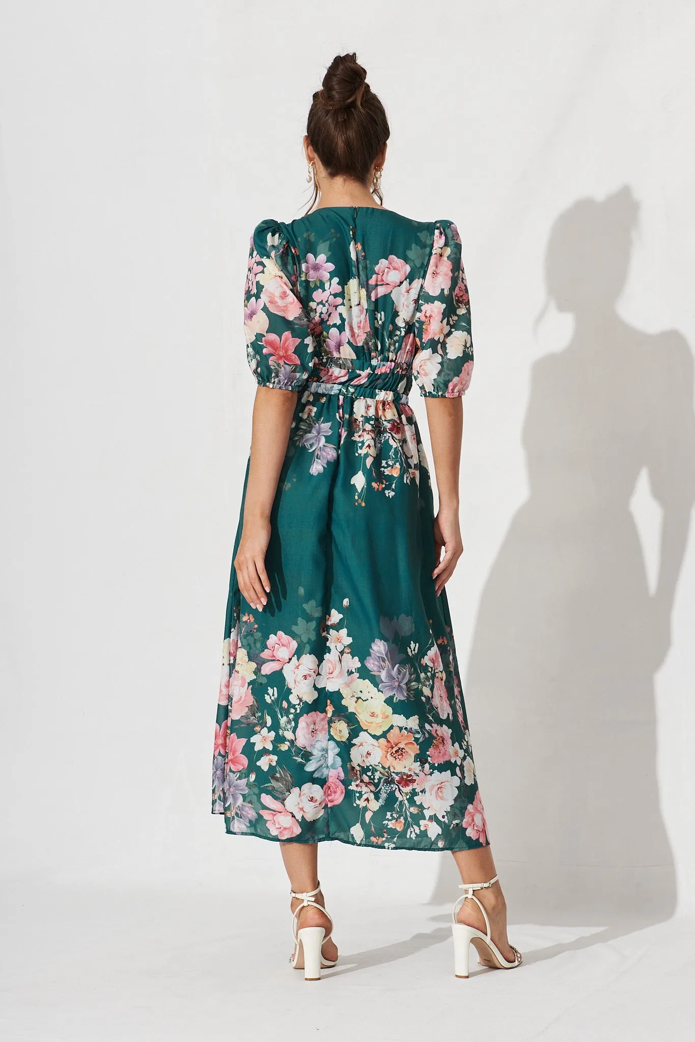 Camille Maxi Dress In Teal With Orange Floral