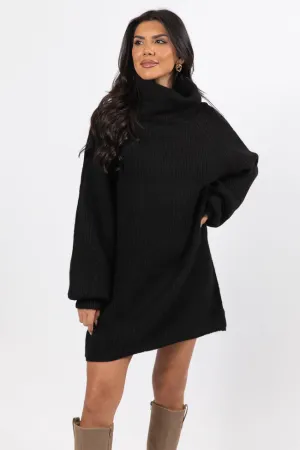 Cozy In Colorado Black Turtleneck Sweater Dress