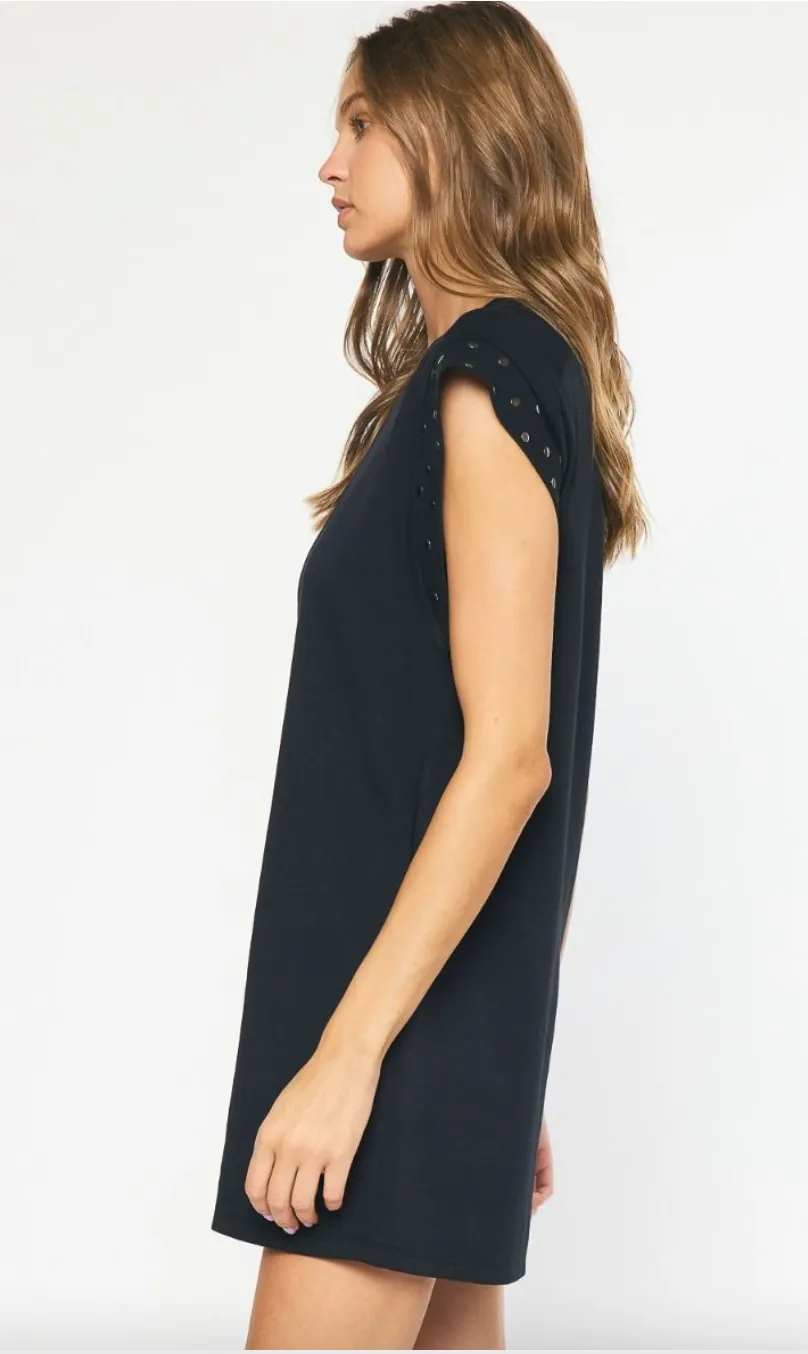 CURVY Solid Short Sleeve Dress With Stud Detail