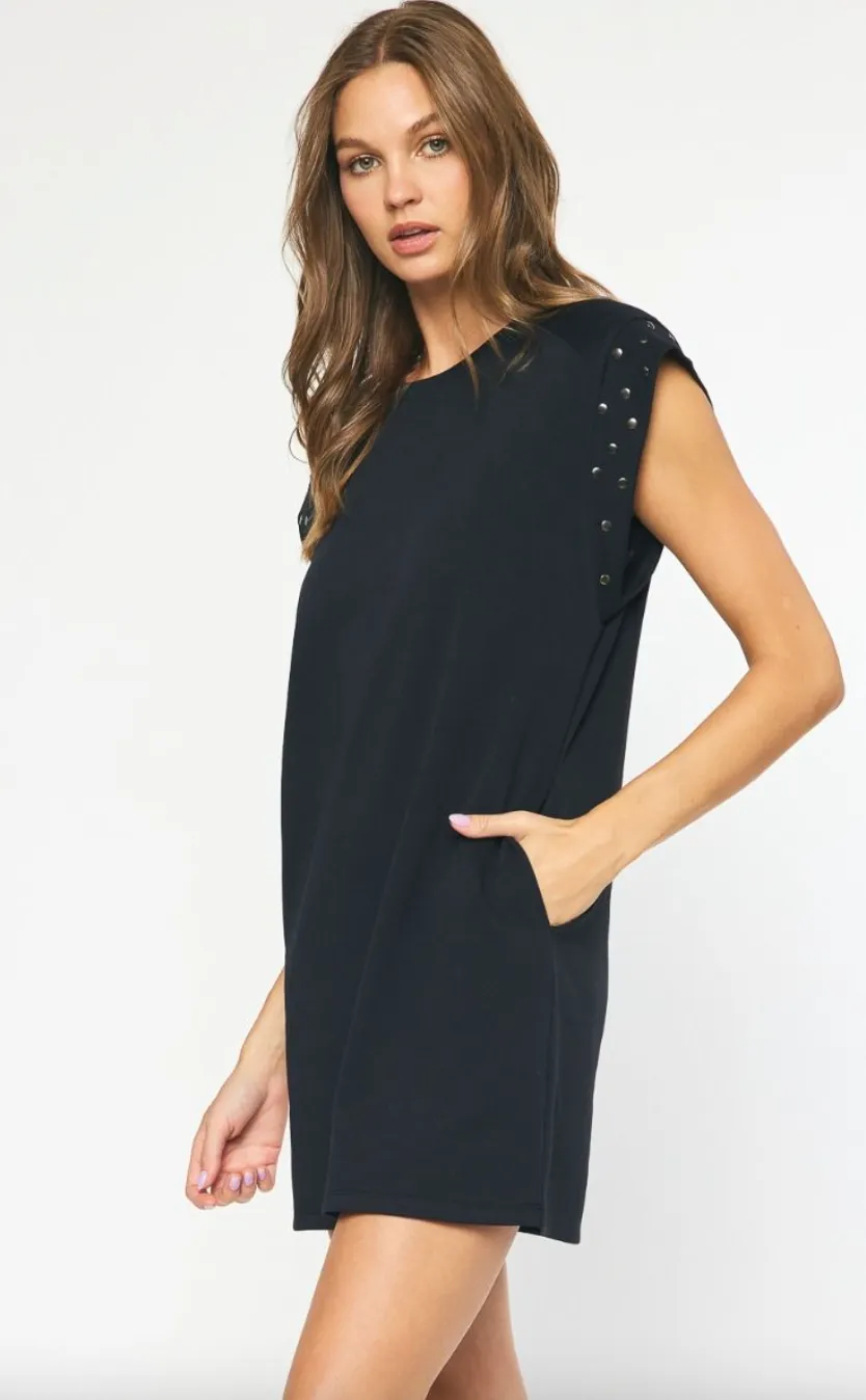 CURVY Solid Short Sleeve Dress With Stud Detail