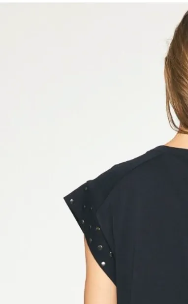 CURVY Solid Short Sleeve Dress With Stud Detail