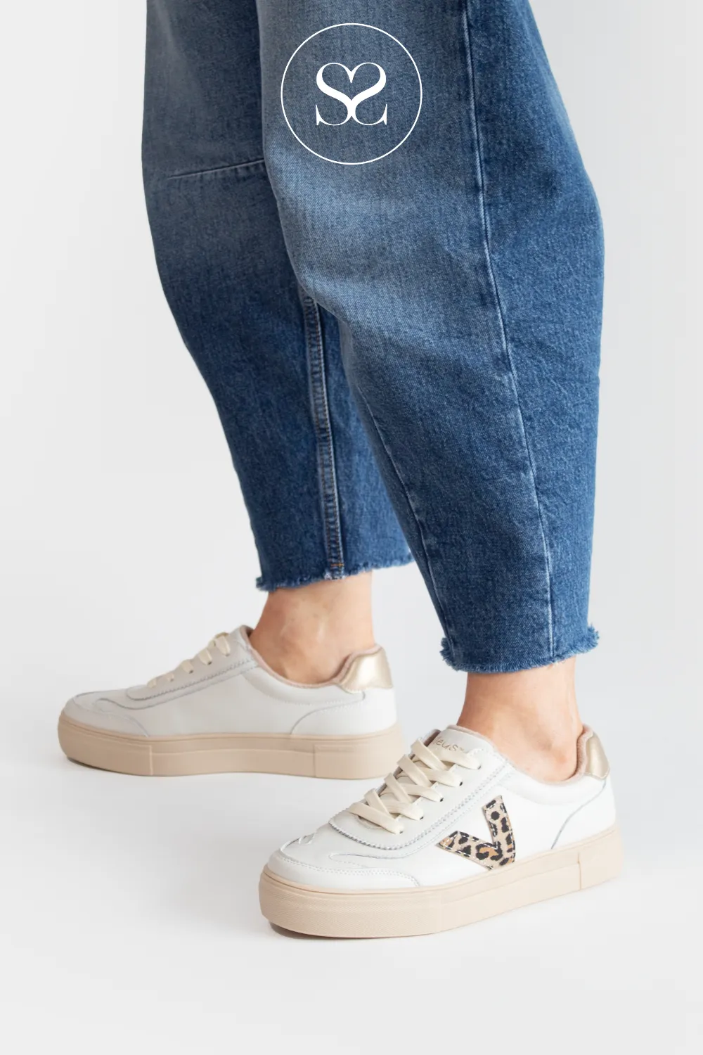 DRILLEYS EIGHTY CREAM AND LEOPARD TRAINERS