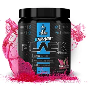 eFlow Nutrition Enrage Black High Stimulant Pre Workout Supplement - Preworkout Powder to Boost Energy, Pumps and Strength - 3 Flavors (30 Servings) (Sour Black Cherry)