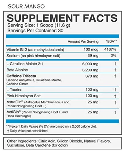 eFlow Nutrition Enrage Black High Stimulant Pre Workout Supplement - Preworkout Powder to Boost Energy, Pumps and Strength - 3 Flavors - 30 Servings (Sour Mango)