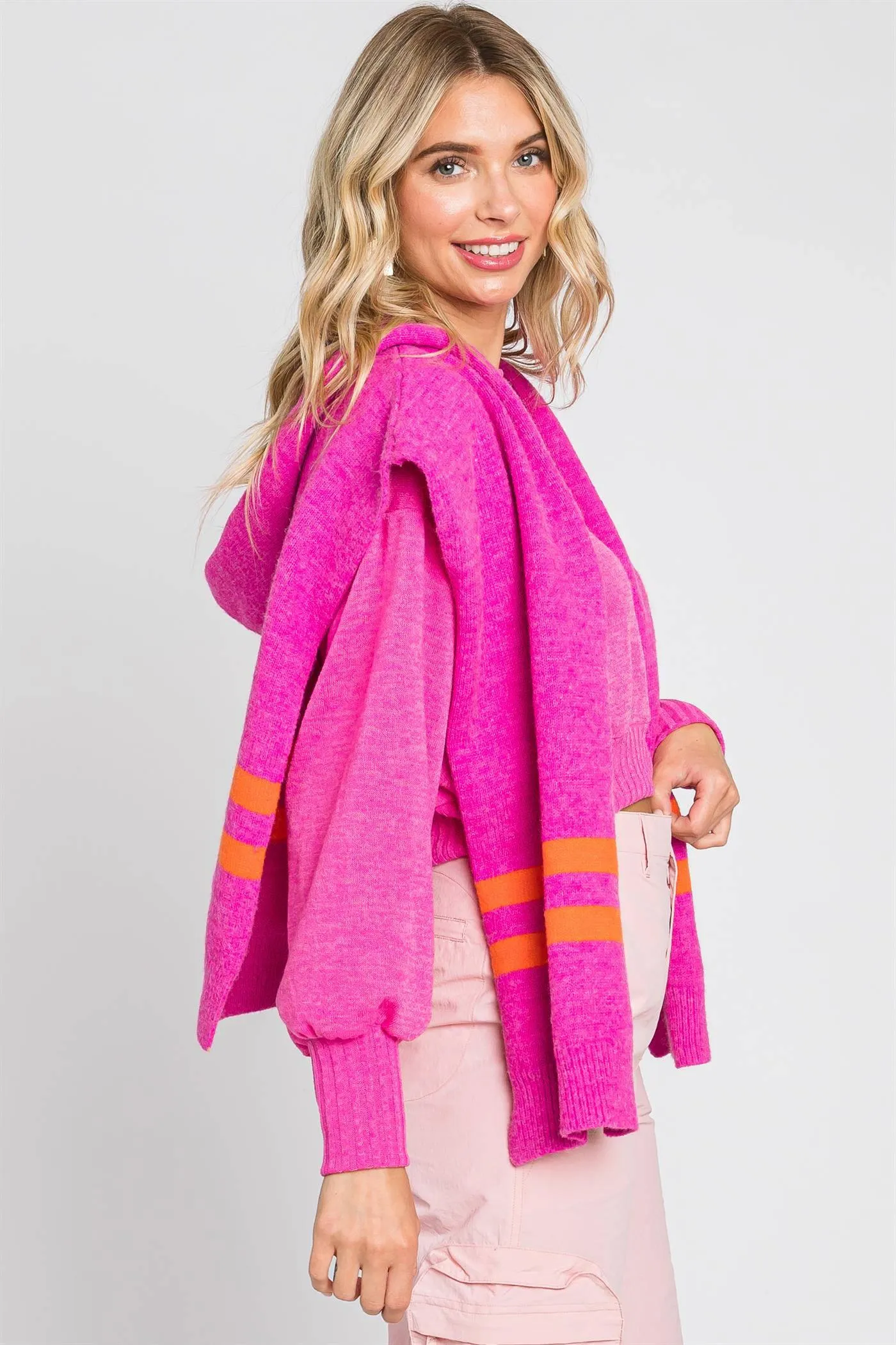 Faux Sweater Hooded Woman's Shawl Wrap