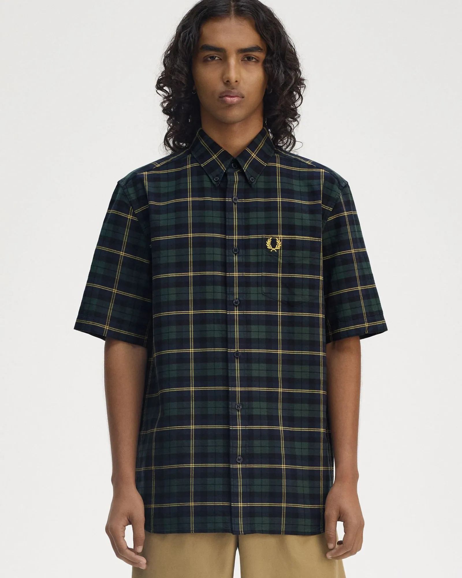 Fred Perry S/S Oxford Tartan Shirt - Navy