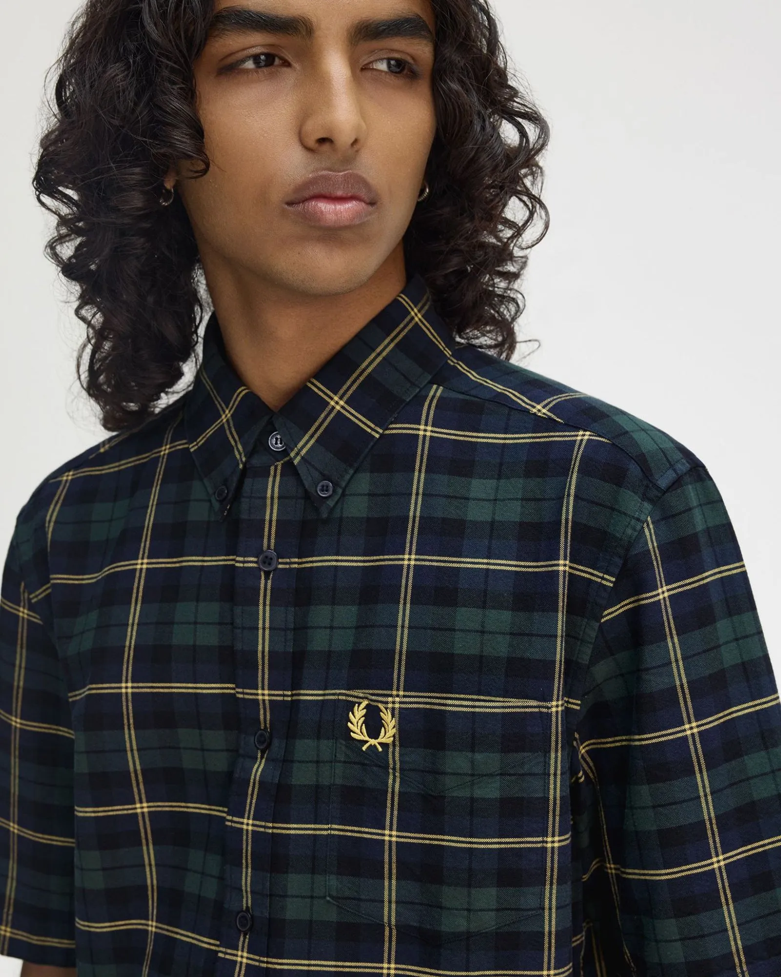 Fred Perry S/S Oxford Tartan Shirt - Navy