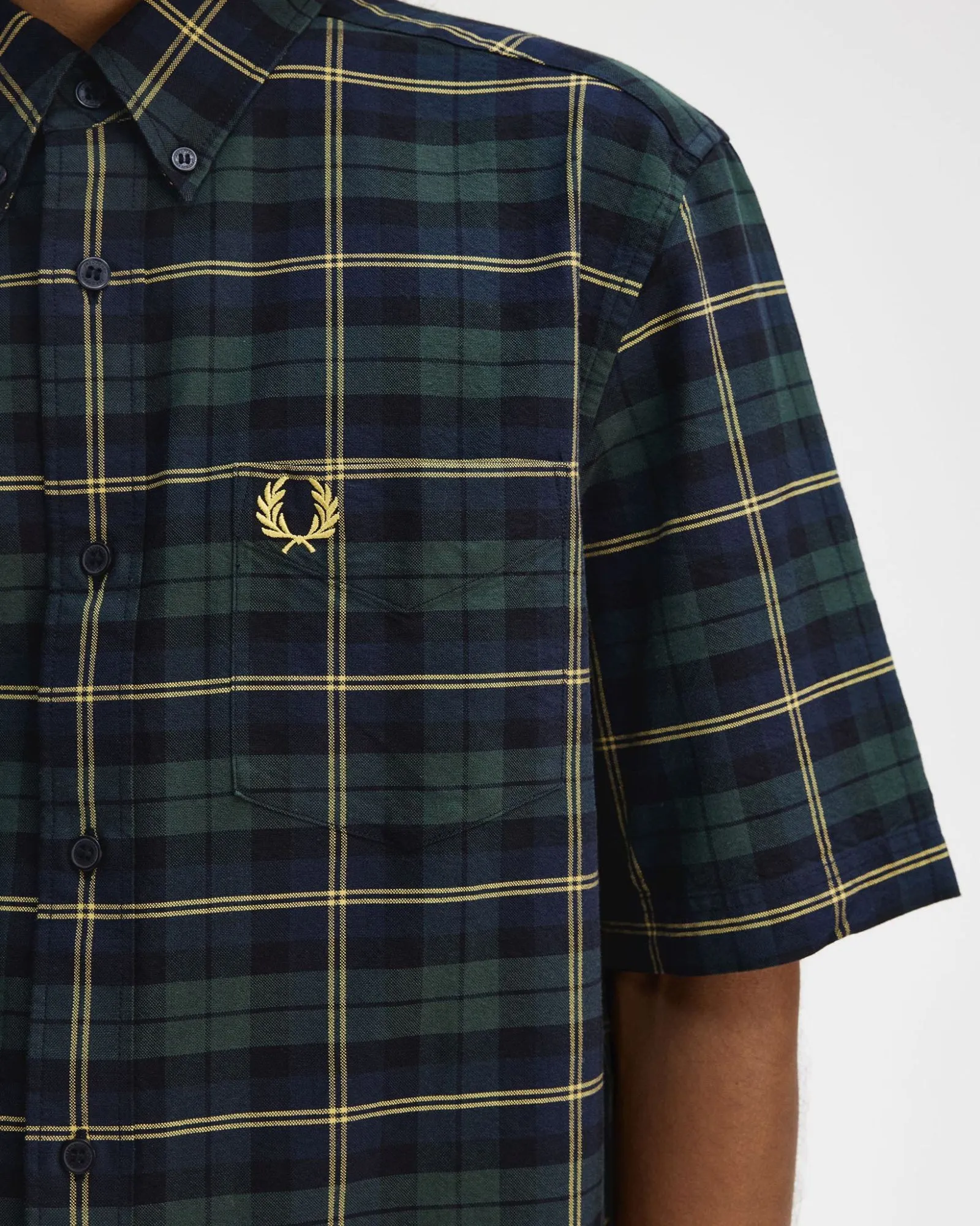 Fred Perry S/S Oxford Tartan Shirt - Navy