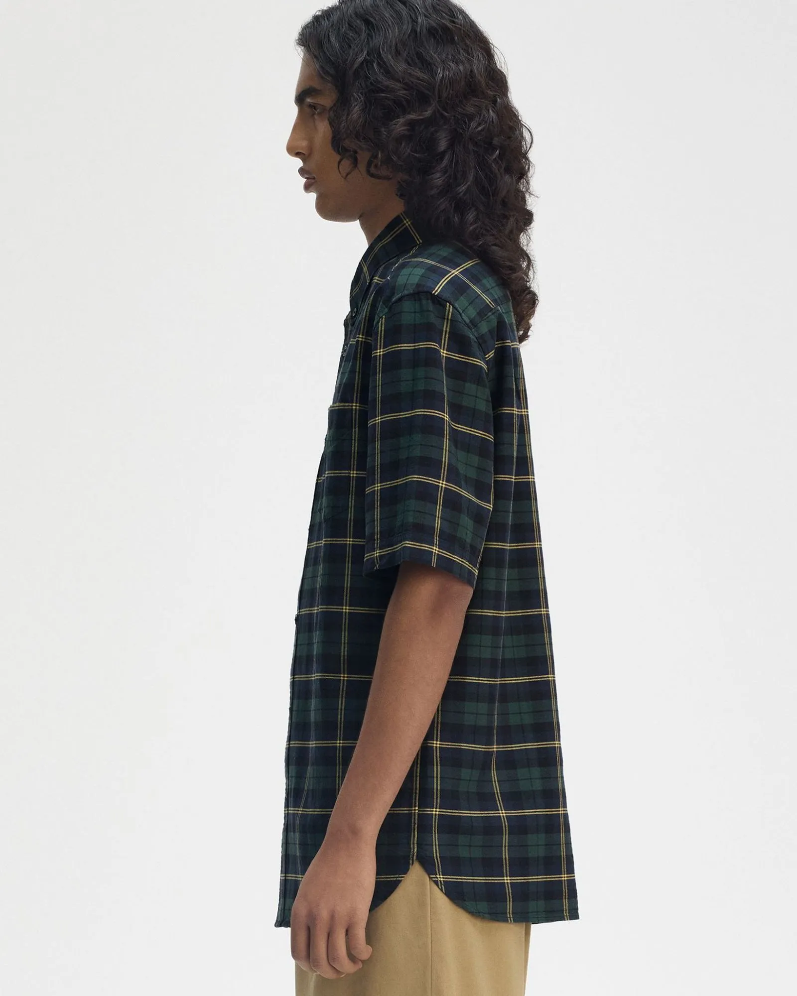 Fred Perry S/S Oxford Tartan Shirt - Navy