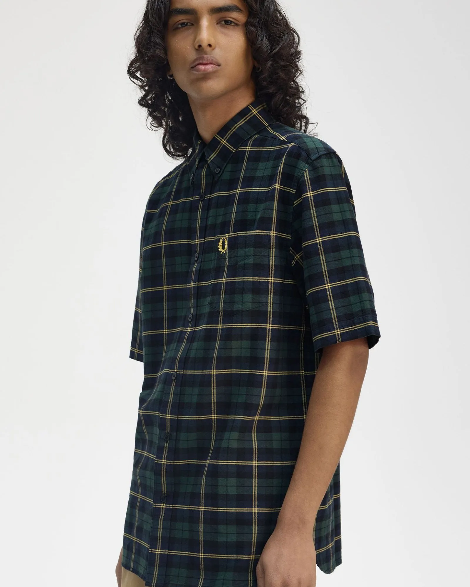 Fred Perry S/S Oxford Tartan Shirt - Navy
