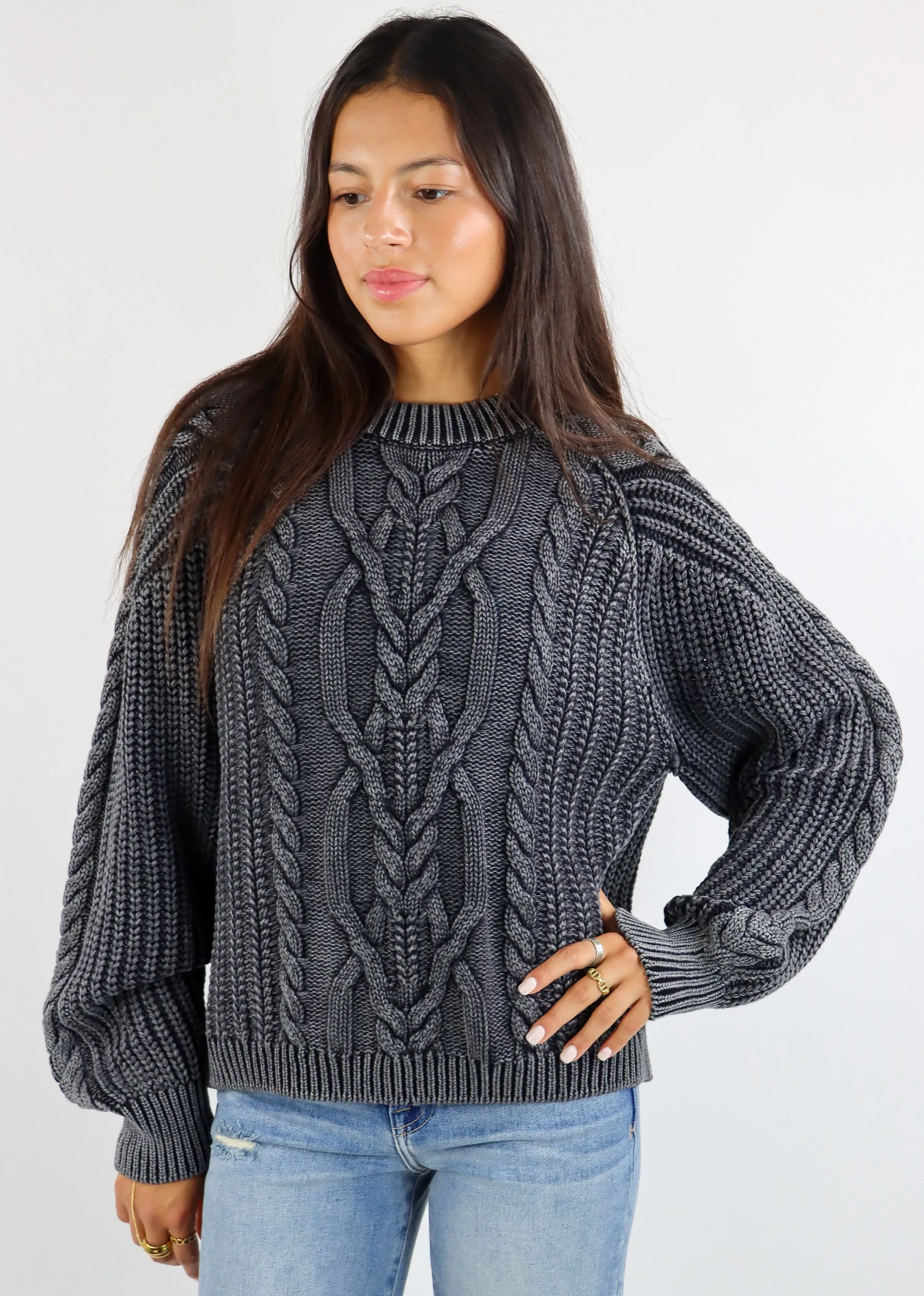 Free People Frankie Cable Knit Sweater ★ Vintage Black