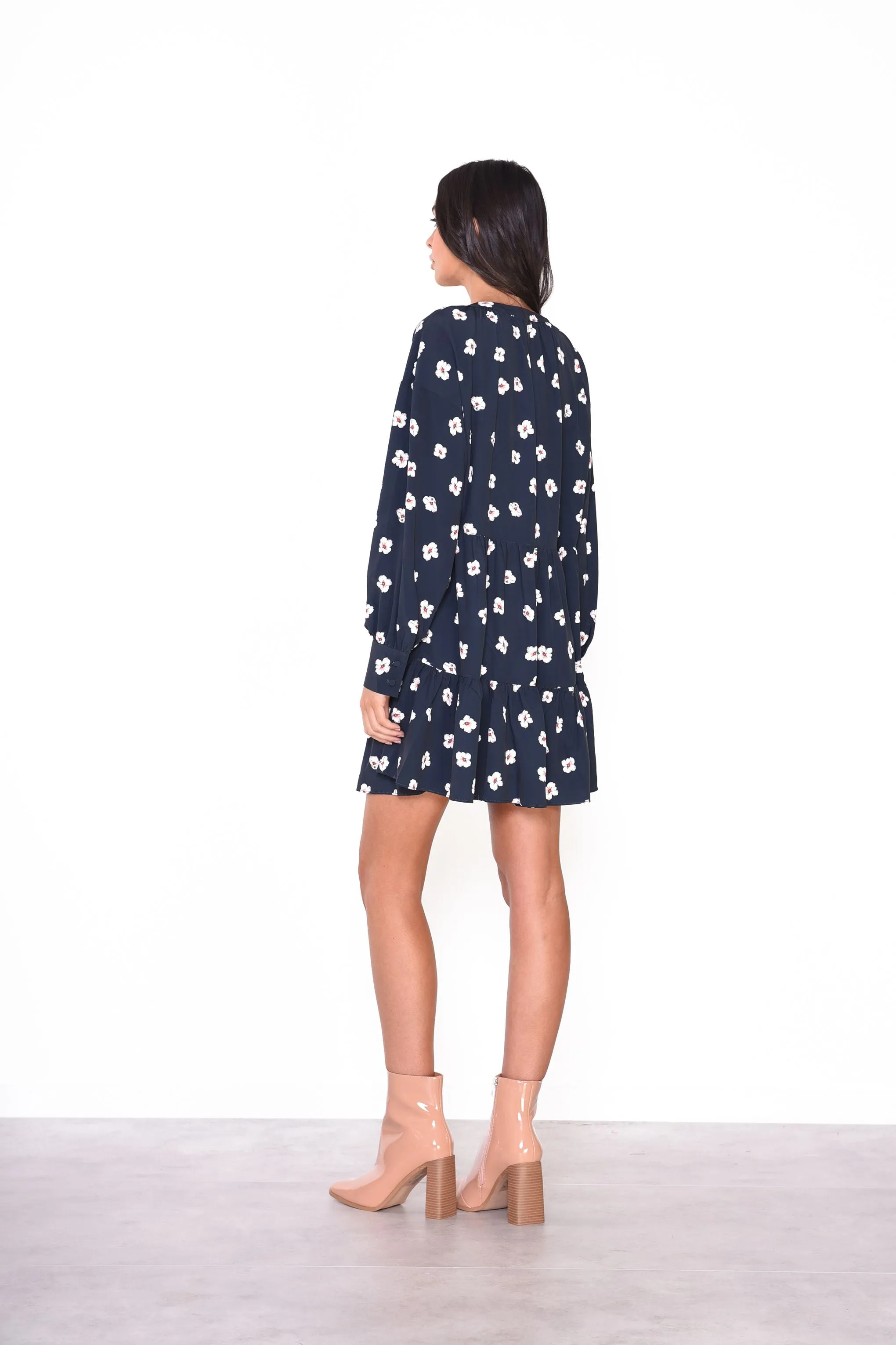 Glamorous Navy Hibiscus Pattern Shift Mini Dress