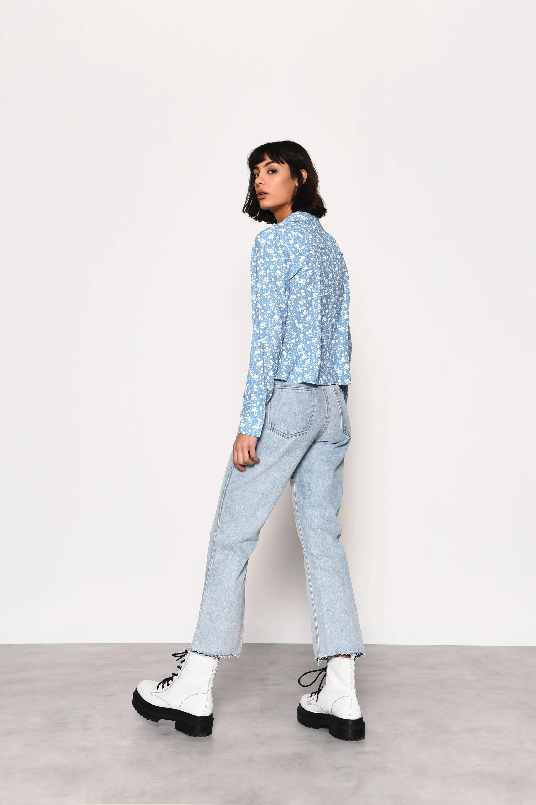 Glamorous Pale Blue Ditsy Print Long Sleeve Shirt