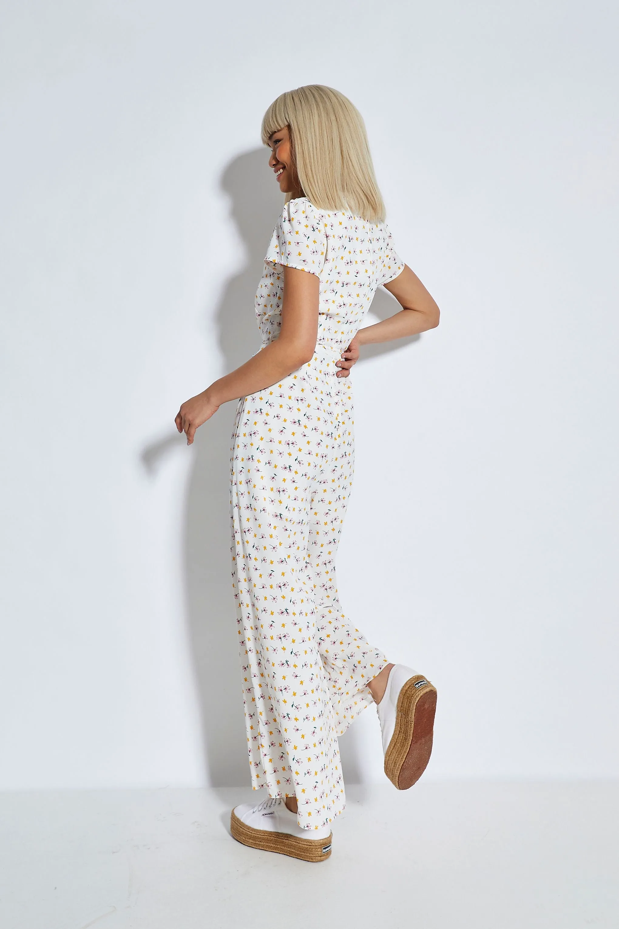 Glamorous Space Out Ditsy V- Neck Jumpsuit