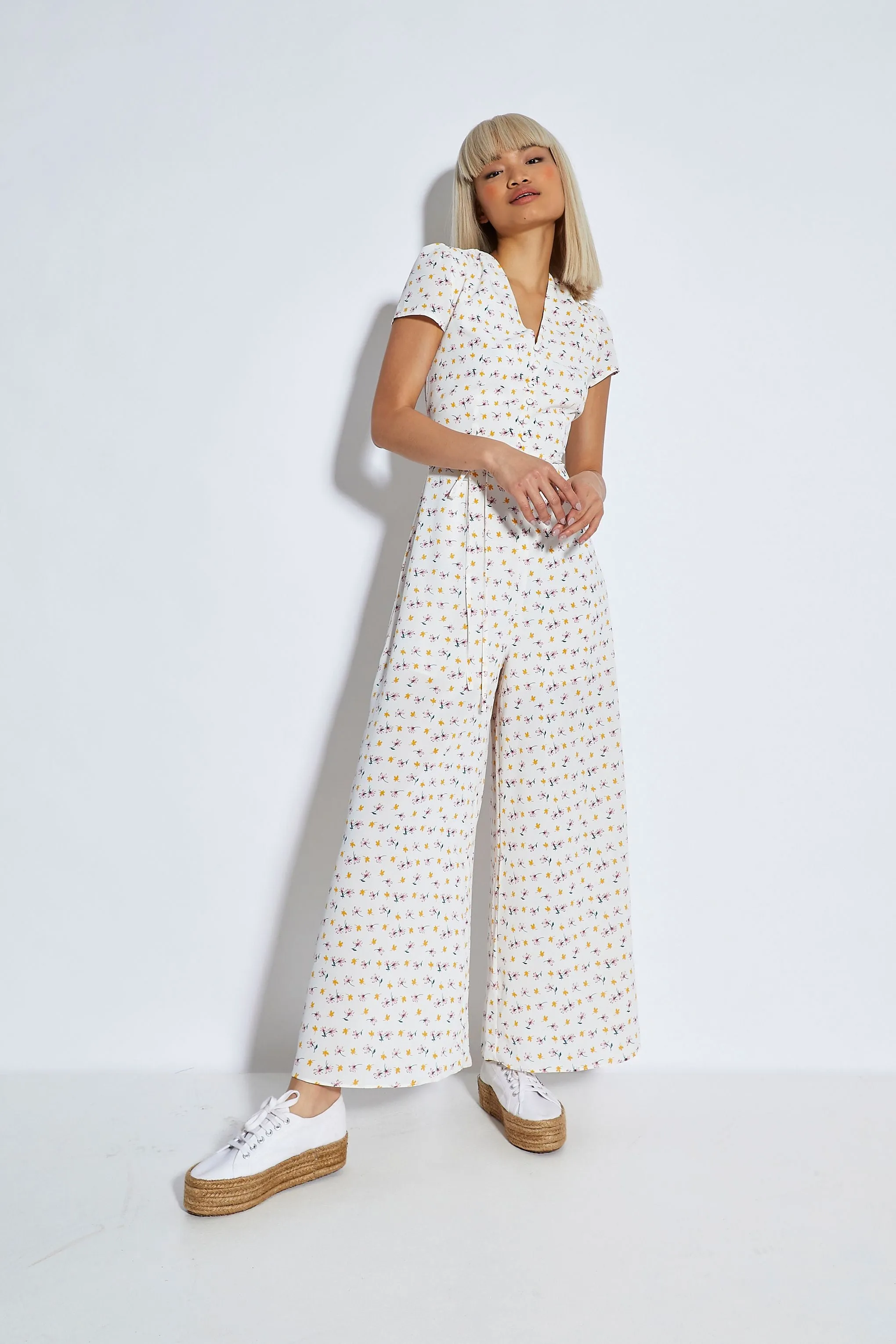 Glamorous Space Out Ditsy V- Neck Jumpsuit