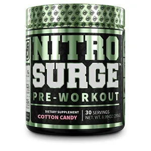 NITROSURGE Pre Workout Supplement - Endless Energy, Instant Strength Gains, Clear Focus, Intense Pumps - Nitric Oxide Booster & Powerful Preworkout Energy Powder - 30 Servings, Cotton Candy