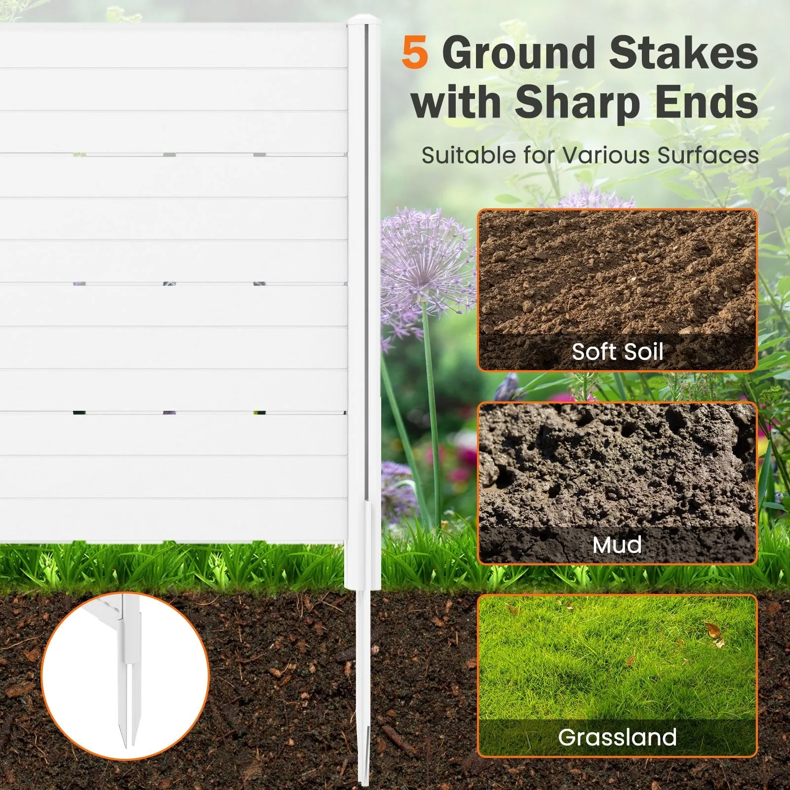 Outdoor Privacy Fence Screen with 5 Ground Stakes for Garden Yard Patio-White