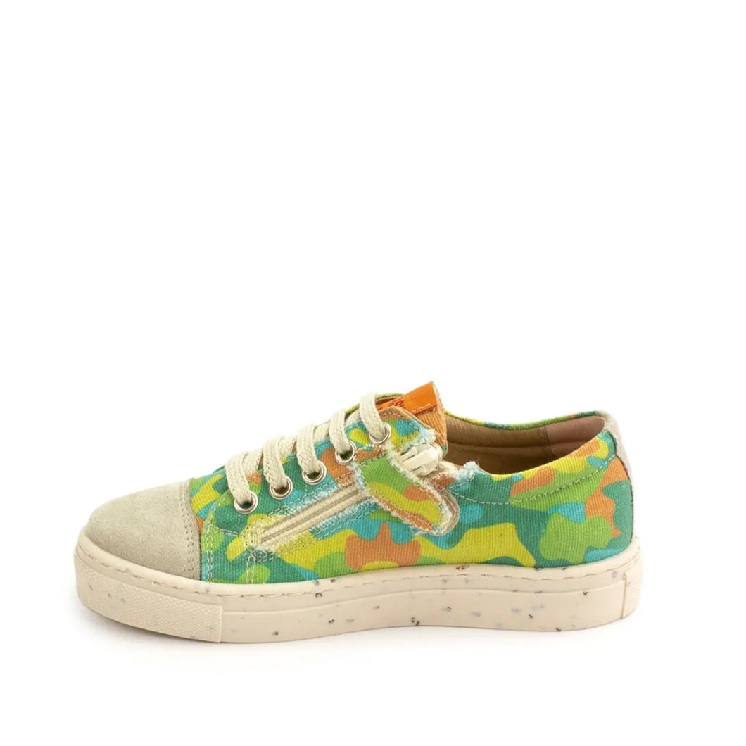 Petasil Tyler 5994 Boys Green Camo Textile Vegan Lace Up Trainers