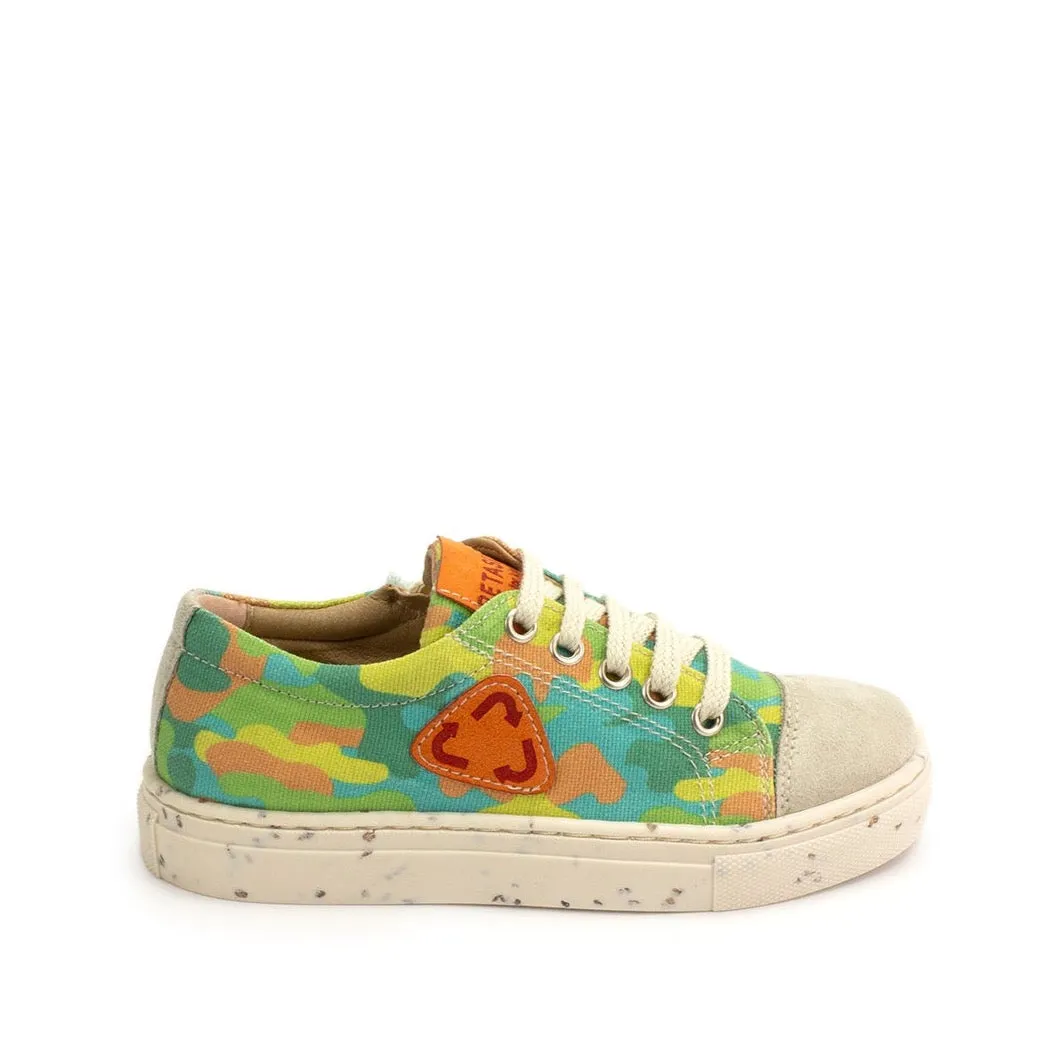 Petasil Tyler 5994 Boys Green Camo Textile Vegan Lace Up Trainers