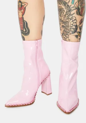 Pink Edita Rhinestone Patent Booties