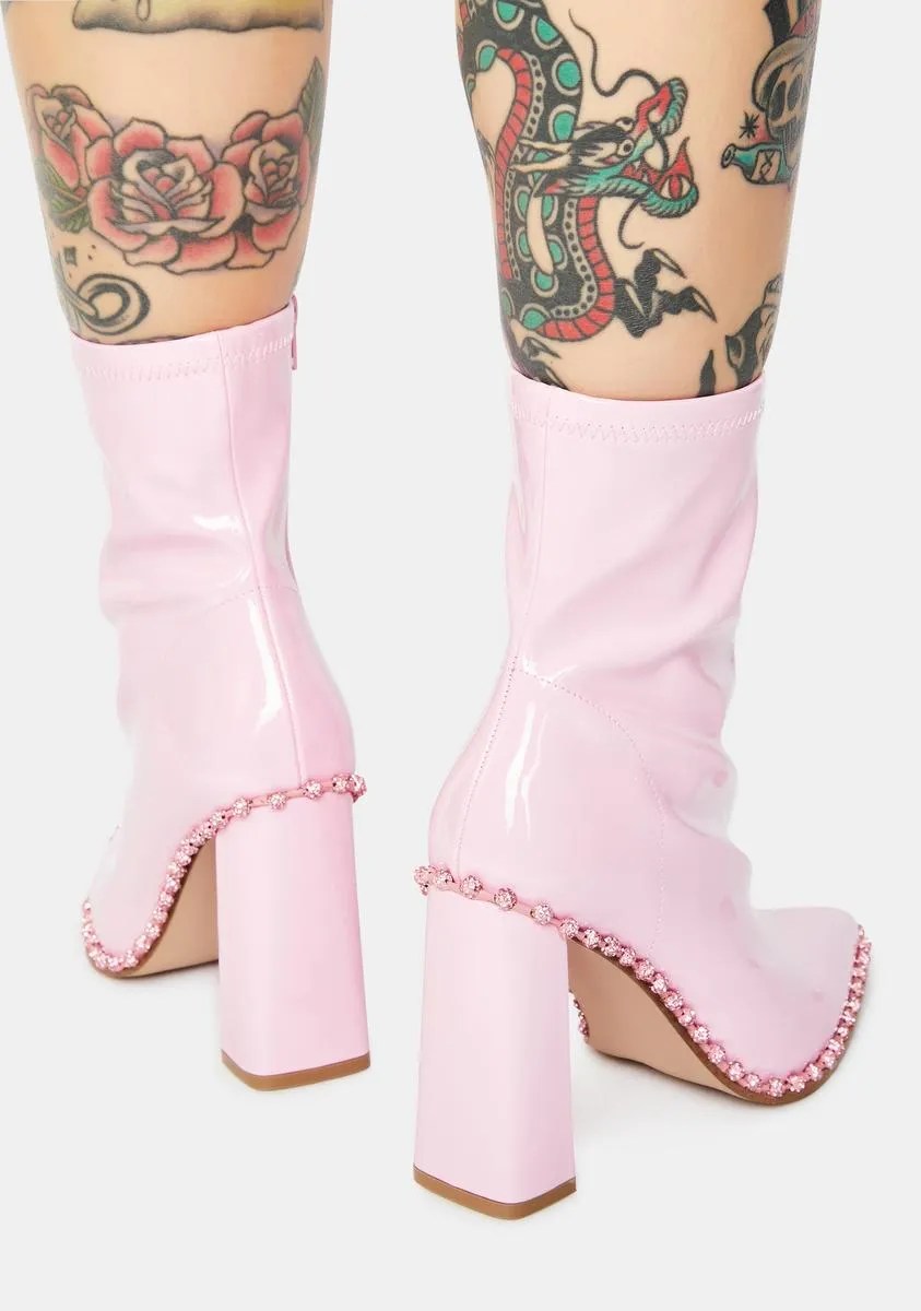 Pink Edita Rhinestone Patent Booties