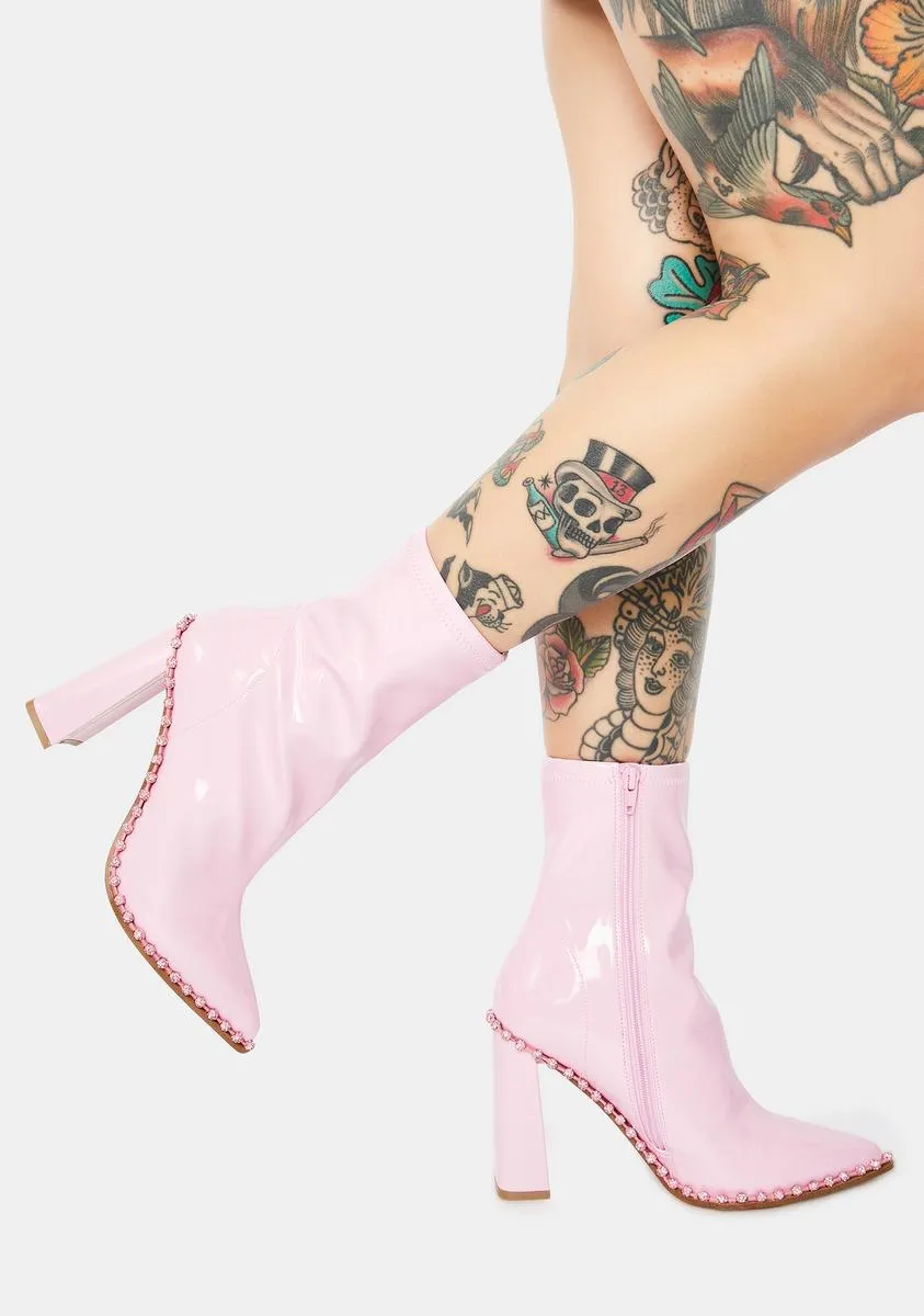 Pink Edita Rhinestone Patent Booties
