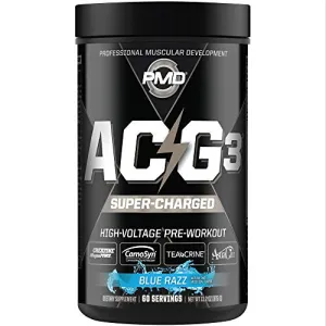 PMD Sports ACG3 Supercharged - Pre Workout - Powerful Strength, High Energy, Maximize Mental Focus, Endurance and Optimum Workout Performance for Men and Women - Blue Razz (60 Servings)