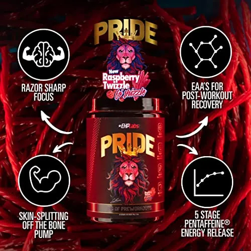 Pride by EHPlabs Pre-Workout Supplement - Energy Booster, Sharp Focus, Epic Pumps & Faster Recovery - 40 Servings (Raspberry Twizzle fo Shizzle)