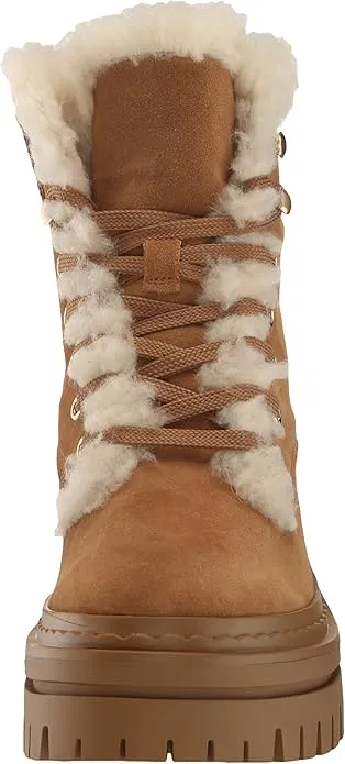 Sam Edelman Kyler Golden Caramel Lace Up Rounded Toe Chunky Sole Ankle Boots