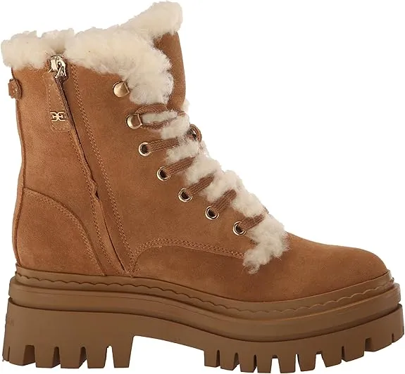 Sam Edelman Kyler Golden Caramel Lace Up Rounded Toe Chunky Sole Ankle Boots