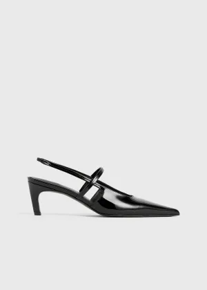 Sharp patent-leather slingbacks black
