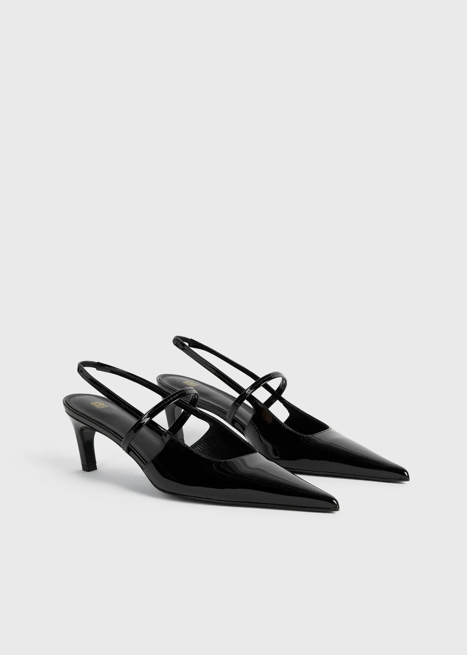 Sharp patent-leather slingbacks black