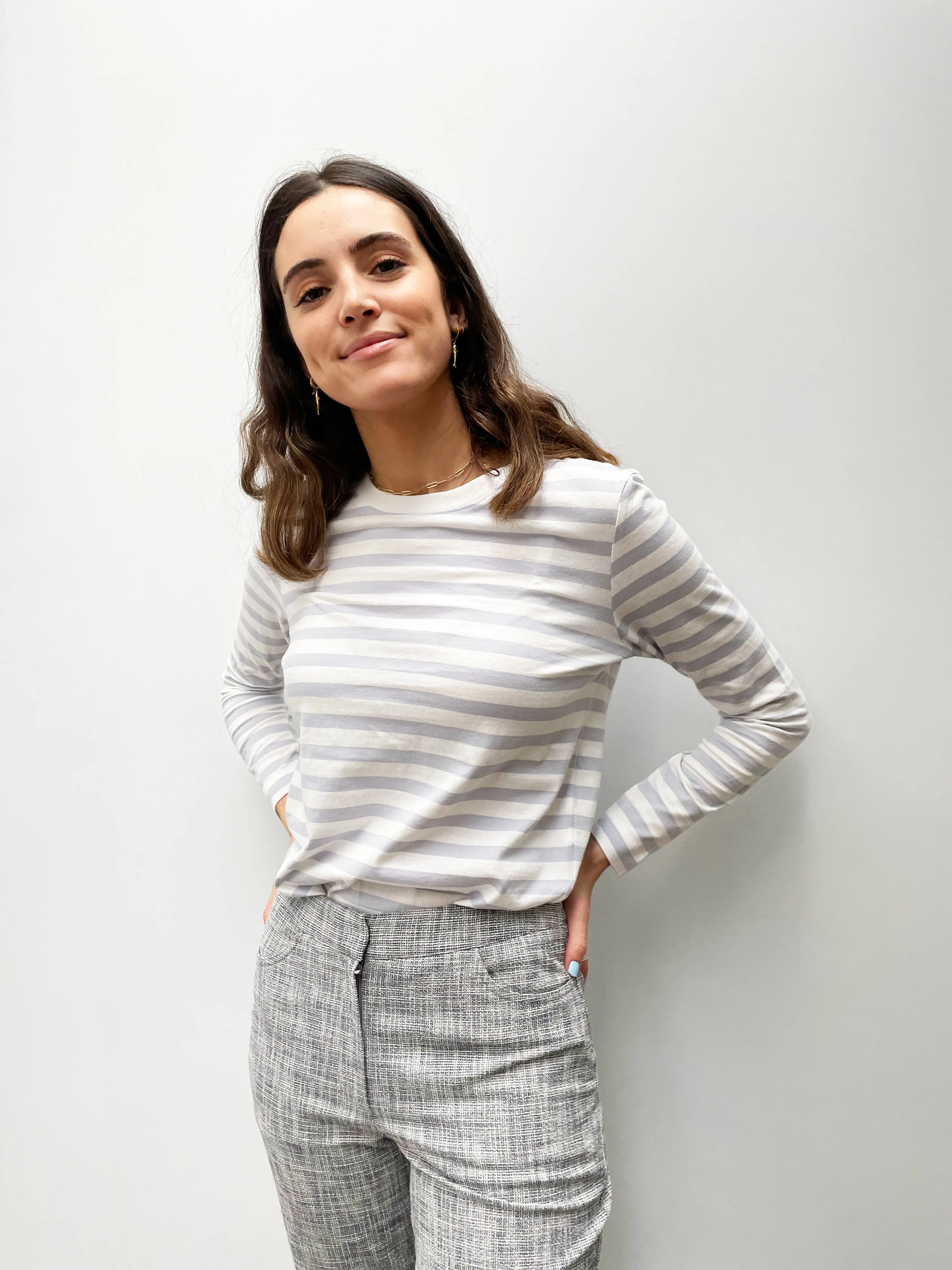 SLF Standard LS Striped Tee in Arctic Ice, White