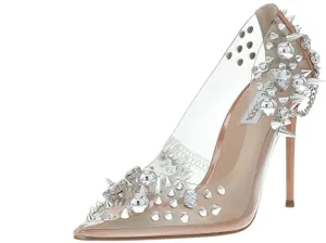 Steve Madden Vala Clear Embellished Metallic Stiletto Heel Pump Clear Embellished