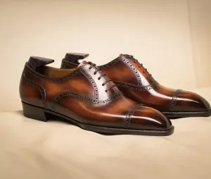Tan Leather Girona Brogue Toe Cap Oxford Shoes - AW24