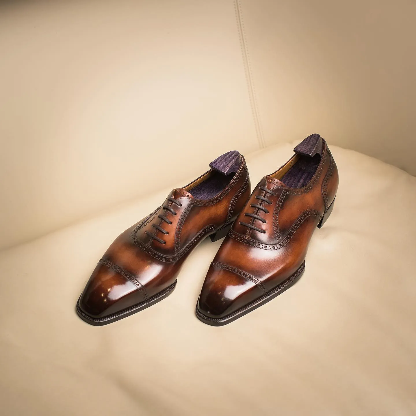 Tan Leather Girona Brogue Toe Cap Oxford Shoes - AW24